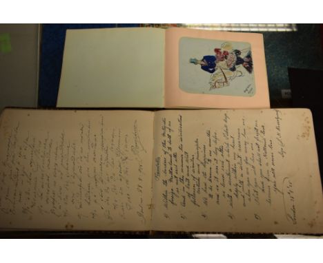 An early to mid-20th century leather bound commonplace book, containing some autographs, including a signed b/w press photogr