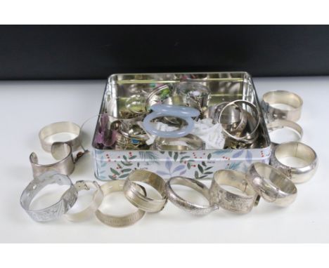 A large collection of hallmarked sterling silver and white metal bangle and cuff bracelets together with a small quantity of 
