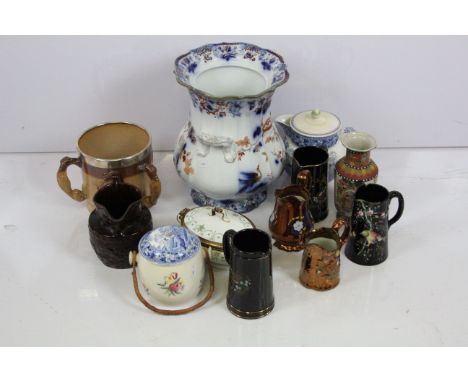 Assortment of 20th century ceramics to include a large Japanese handled vase, Poole Pottery handled biscuit jar, Copeland Spo
