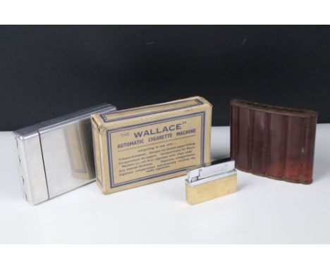 A small group of tobacco related collectables to include a vintage cigarette making machine, bakelite cigarette case and a Ze