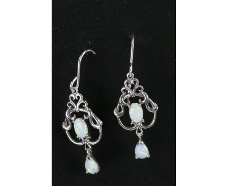 Pair of silver and opal Art Nouveau style drop earrings 