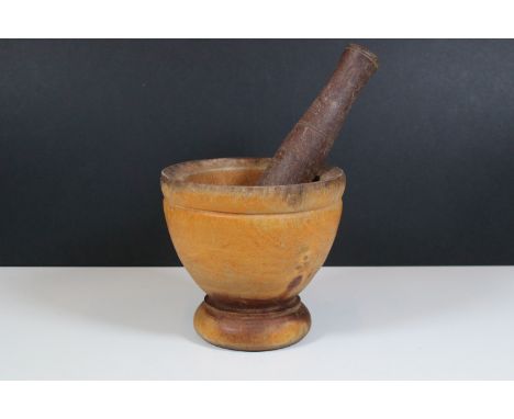 Vintage treen pestle and mortar, mortar 16cm high