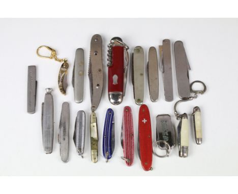 A collection of vintage and contemporary penknives to include Victorinox example. 