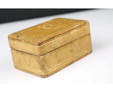 Early-Mid 20th Century Liberty leather jewellery trinket box with gilt decoration, with inner cushion, marked to bottom 'Made