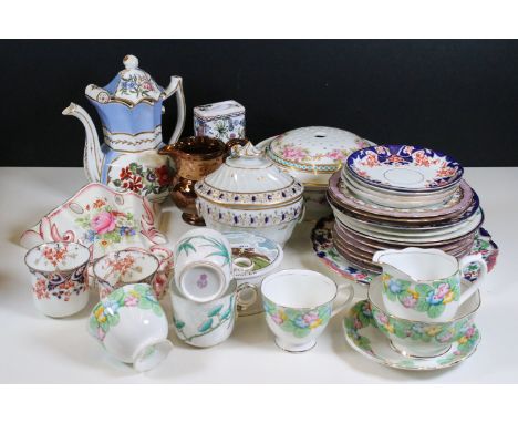 Large quantity of mixed ceramics to include Wedgwood 'Farrara' vase, c.1910, Shelley 'Anemone' coffee pot, Davenport dish, Co