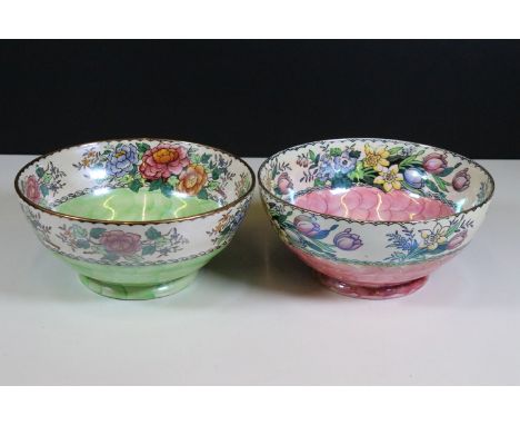 1930's Maling pottery 'Peony Rose' Chinese style lustre bowls, 21.5cm diameter (2)