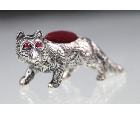 Silver fox pincushion with ruby eyes 