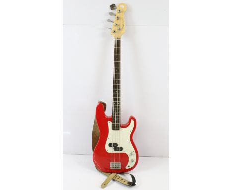 Guitar - Dias Guitars 4 string bass guitar in red with strap, complete with stand