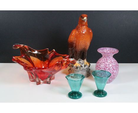 Beswick Eagle 'Beneagles Scotch Whisky' liquor bottle decanter together with a textured glaze bud vase, large glass center bo