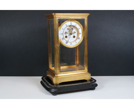 Haddon and Franklin, Taunton four glass, mercury pendulum mantel clock in gilded case, H 33cm