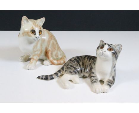 Mike Hinton for Winstanley pottery pair of ceramic cats with glass eyes, Numbered 33 and 15, signed to base