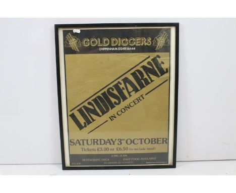 Original framed and glazed 1980s-90s gig / concert poster for Gold Diggers Chippenham (Local Interest) Lindisfarne In Concert