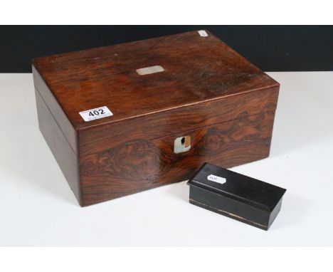Late 19th / Early 20th Century mahogany jewellery box with mother of pearl escutcheons (Measures 30 x 22 x 12cm), plus ebony 