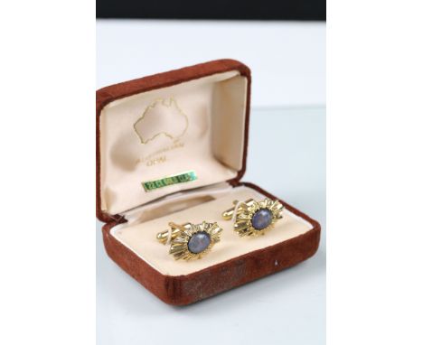 Australian opal and 22ct gold plated clasp cuff links 
