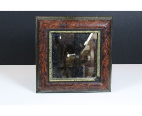 Queen Anne Style burr walnut cushion framed wall mirror with gilt detailing of square form, measures 24cm x 24cm approx&nbsp;