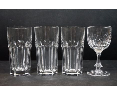 Set of three Baccarat crystal 'Harcourt' design glasses together with a Daum France small wine glass (4) 