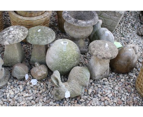 Large collection of reconstituted stone garden planters and ornaments to include frog, rabbit, snail and bird examples togeth