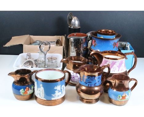 Group of silver plate to include Viners miniature champagne cooler, coaster, cigarette lighters tankard, cruet condiment set,