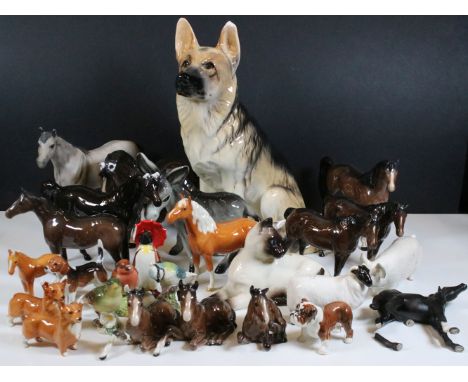 Collection of ceramic Beswick animals to include large German Sheppard, No. 1558 Siamese Cat, CH Wallboy Pig, No. 915 Foal Ly