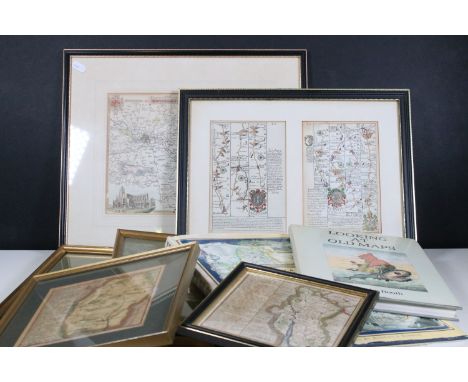 Collection of framed and glazed maps to include Newbury, Map Of Yorkshire, Lancashire, Wiltshire, Worcestershire, etc and a c
