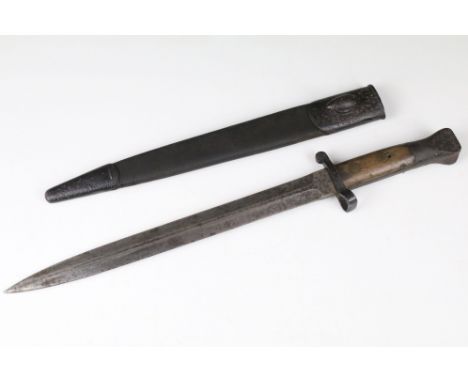 A British 1888 pattern Lee Metford bayonet, Sanderson maker and stamped with crown over VR with broad arrow, together with le