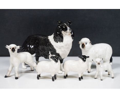 Group of Beswick figurines to include Border Collie, sheep and lambs (6)