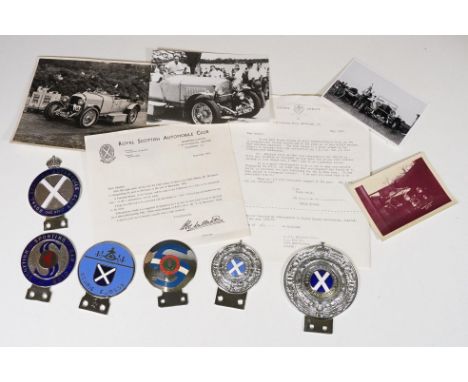 A collection of six Scottish car club badges to include Royal Scottish Automobile Club and Scottish Sporting Car Club example