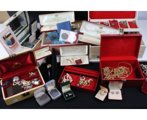A collection of mainly vintage costume jewellery to include earrings, rings, bracelets, necklaces...etc.. some silver example