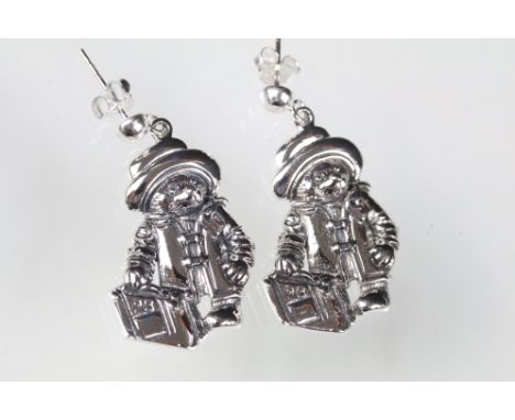 Pair of silver Paddington Bear earrings 