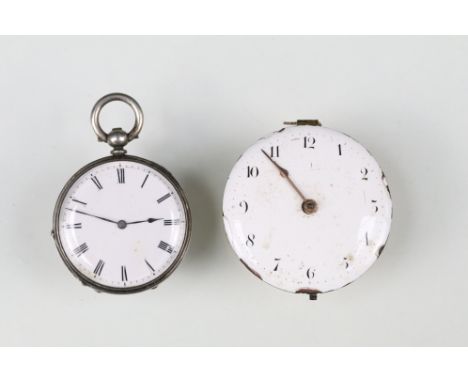 Swiss Silver cased John Myers &amp; Co Geneva open faced pocket watch with white enamel dial, Roman numeral hour markers and 