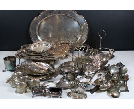 Collection of metalware to include mainly silver plate featuring W.B.Taylor Inverness 1573 tray, toast rack, Walker &amp; Hal