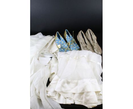 Irregular Choice cat pattern stacked heel shoes with gold accents, size 39 and metallic gold side bow heel shoes, size 37 tog