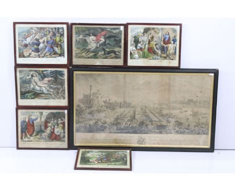 19th century Continental school, 'Vue de la Foire de Beaucaire', engraving, 45 x 83cm together with after Horace Vernet (Fren