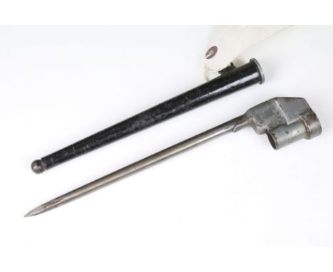 A Lee Enfield No.4 MK.II spike bayonet with scabbard. 
