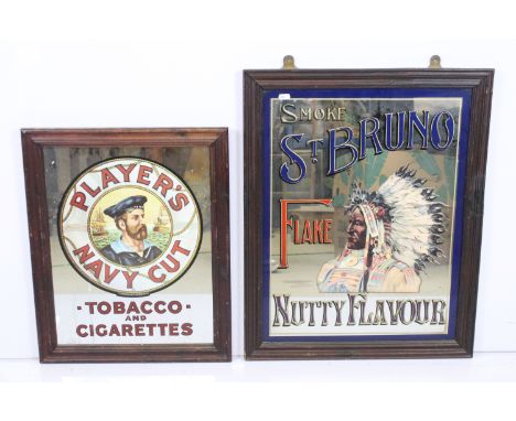 Advertising - Smoke St Bruno Flake Nutty Flavour mirror, framed, 67.5 x 54cm overall, Player's Nav30y Cut Tobacco and Cigaret