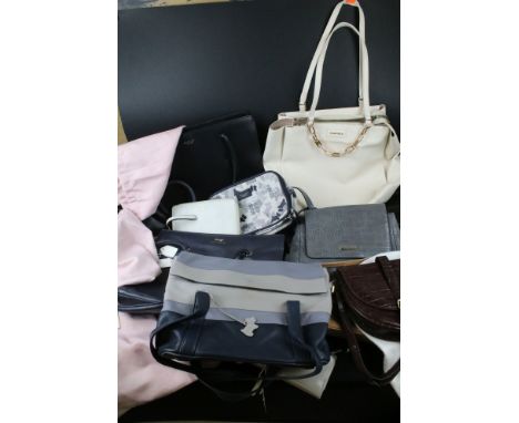Radley 'Smile' interior slogan classic black shoulder bag with inner zipped compartment and stripe lining, Radley blue and gr