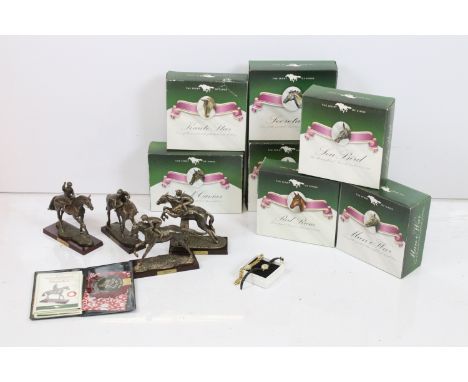Group of 'The Sport of Kings' resin horse racing figurines to include Shergar, Black Caviar, Frankel, Mill Reef, Desert Orchi