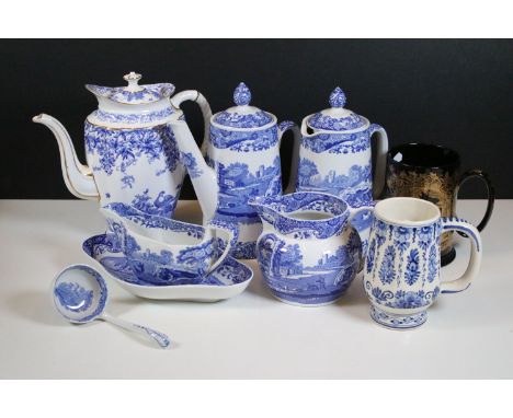 Group of Copeland Spode Italian, Spode and Royal Crown Derby to include coffee pot, jug, sauce boat etc together with a Delft