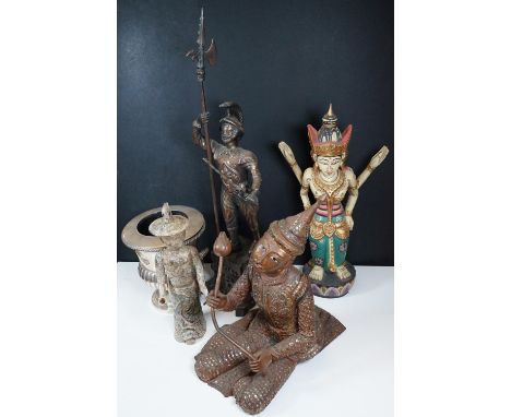 Collection of figurines and collectables to include three Indian figurines of different forms and compositions including carv