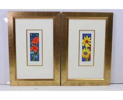 Simon Bull, a pair: stylised study of poppies, titled 'Song' A/P (Artist's Proof) 4/35, signed in pencil below and stylised s