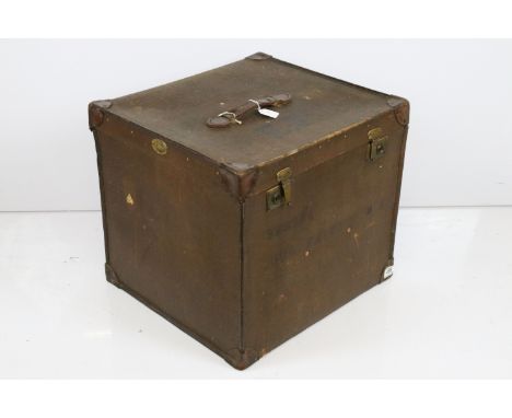 Large Late 19th / Early 20th Century canvas campaign steamer travelling trunk with leather bound and leather handle, with bra