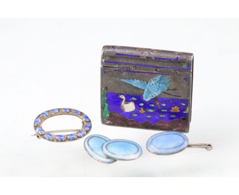 Small collection of silver / white metal and enamel items to include Norwegian Jacob Tostrup silver and enamel pin brooch (Ma