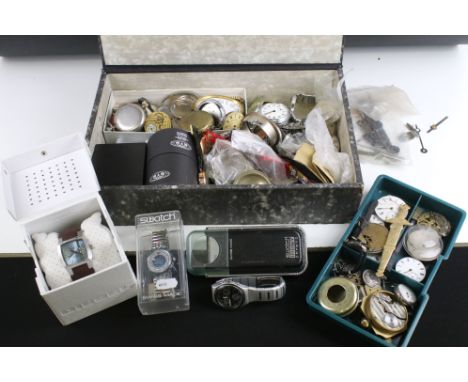 A collection of vintage wristwatches and pocket watches together with a good selection of watch parts and movements, watches 