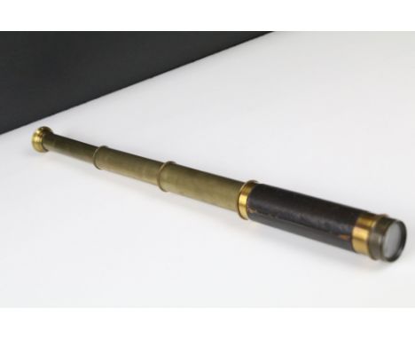 Victorian three draw brass and leather telescope, 37cm long