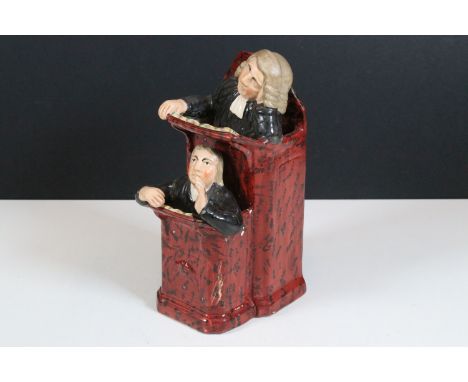 Late 19th/ early 20th century 'The Vicar and Moses' Staffordshire pottery satirical figurine, H 24cm