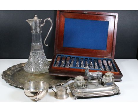 Collection of silver plate and metalware to include Viners Of Sheffield Chased serving drinks tray, cutlery canteen set for s