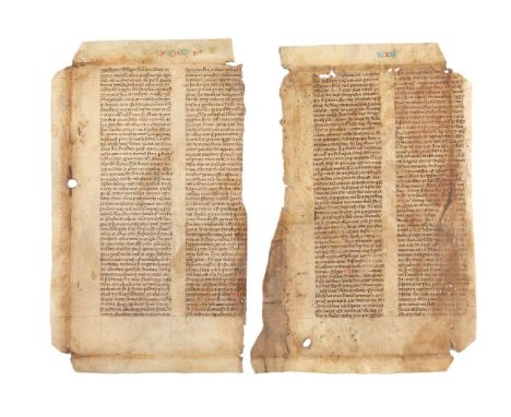 Four leaves from Gregory the Great, Moralia in Iob, in Latin, decorated manuscript on parchment [France, fifteenth century] F