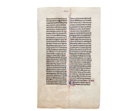 Leaf from a monumental Lectern Bible, in Latin, decorated manuscript on parchment [Flanders or Southern Netherlands (perhaps 