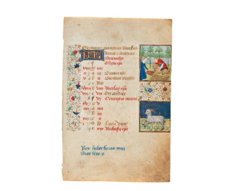 Calendar leaf for December, from a Book of Hours, in Latin, illuminated manuscript on parchment [Southern Netherlands (Bruges