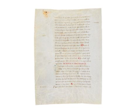 Leaf from Cicero, De Inventione, in Latin, humanist manuscript on parchment [Italy, c. 1450] Single leaf, with single column 
